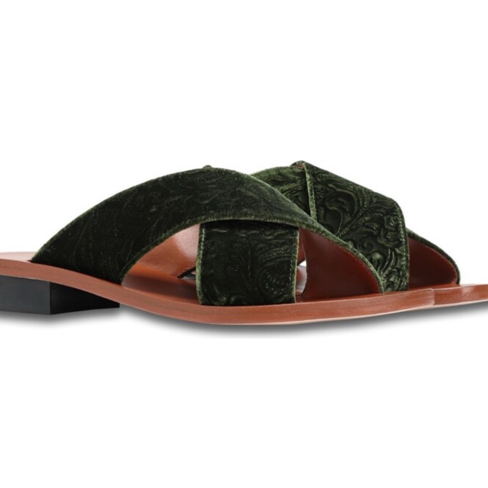 393 Lanapo Italian Velvet Green Slide Sandals SZ39